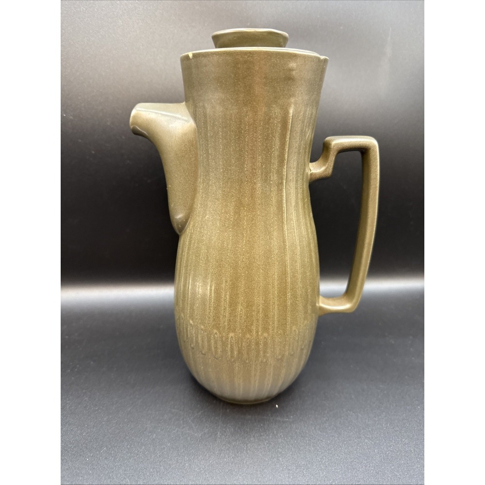 Red Wing Pottery Pitcher, Lid , Brown-ish Green, Small Chips Vintage